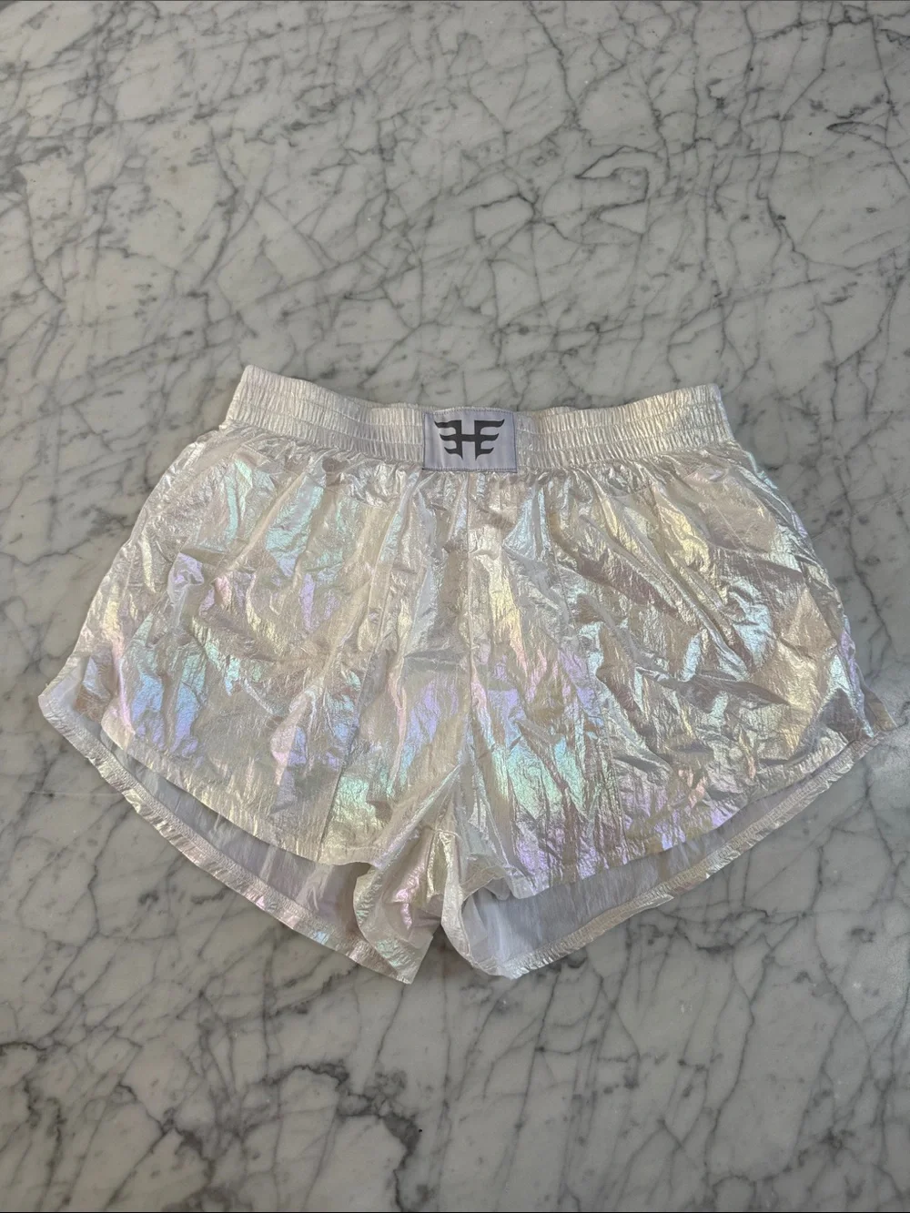 Heroine Sport Olympic Short Sz S Pearl Shine NWOT Hologram